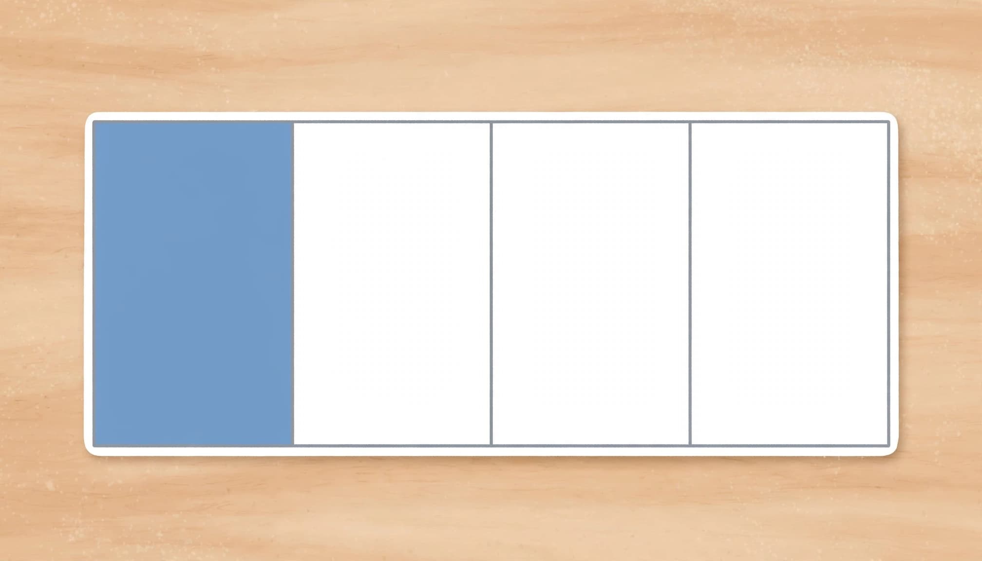 A paper rectangle divided into four equal parts, with one part shaded blue.